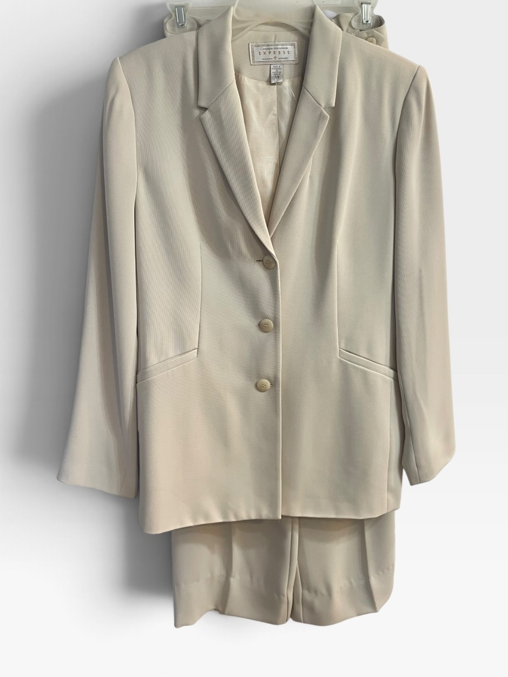 Vintage 90s Express Ivory Cream Pantsuit Blazer Trouser Suit 7/8 - Picture 3 of 12